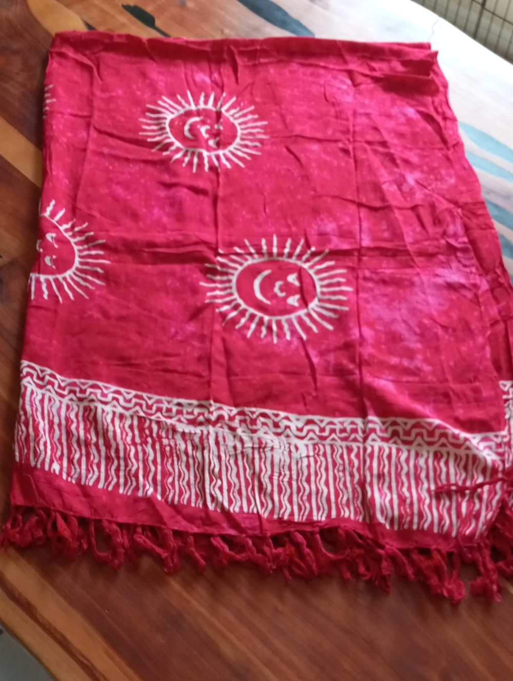 Vintage Uluwatu Bali Island Magenta Celestial Sun Moon Rayon Sarong Scarf